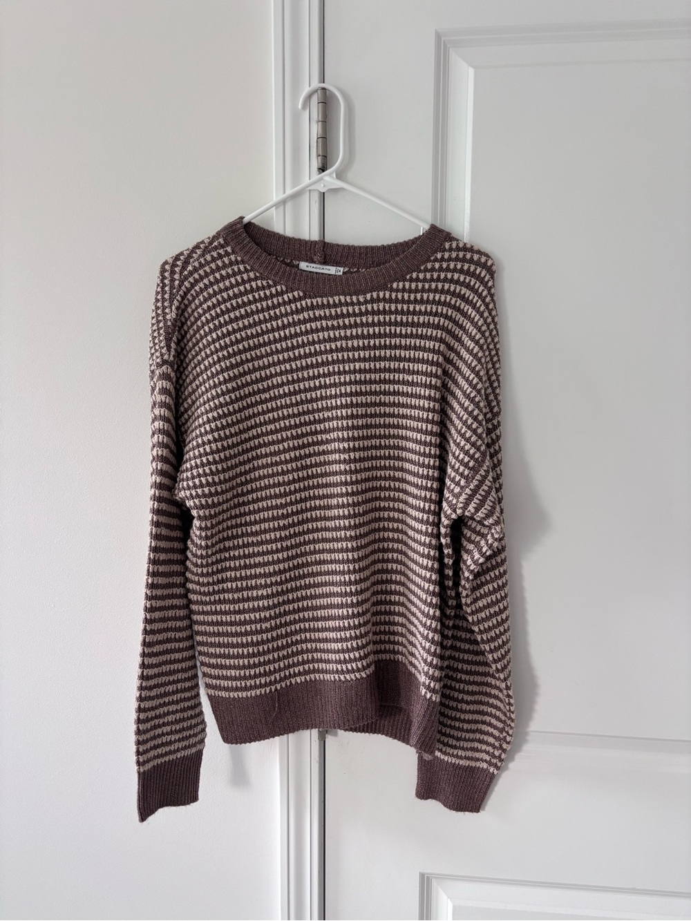 Crewneck Striped Knit Sweater - Brown/Cream